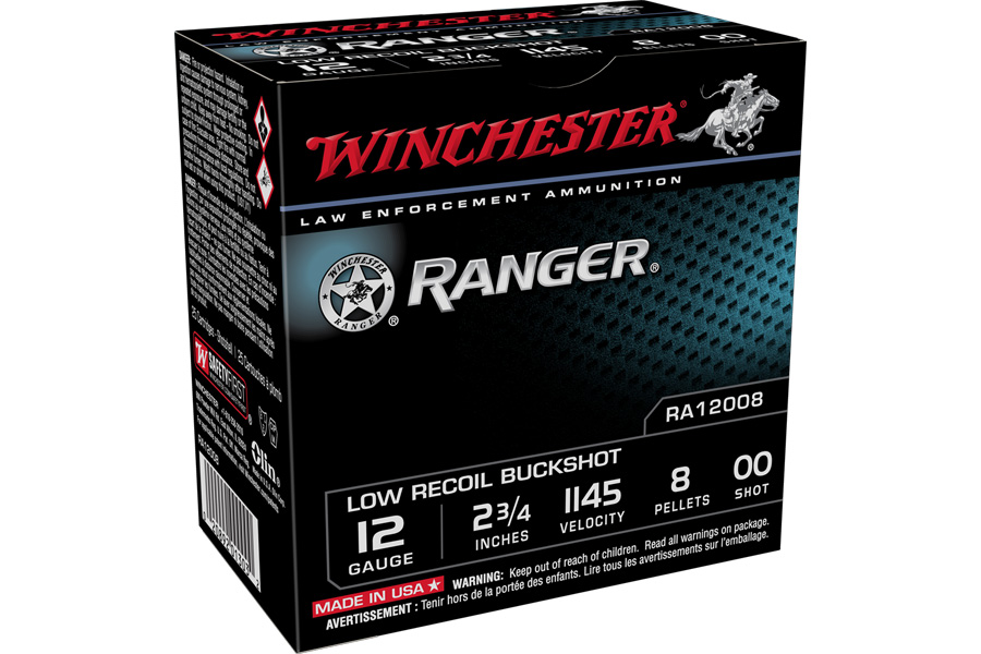 WINCHESTER AMMO 12 GA 2 3/4 8 PEL. RANGER 00 BUCK 25/BOX